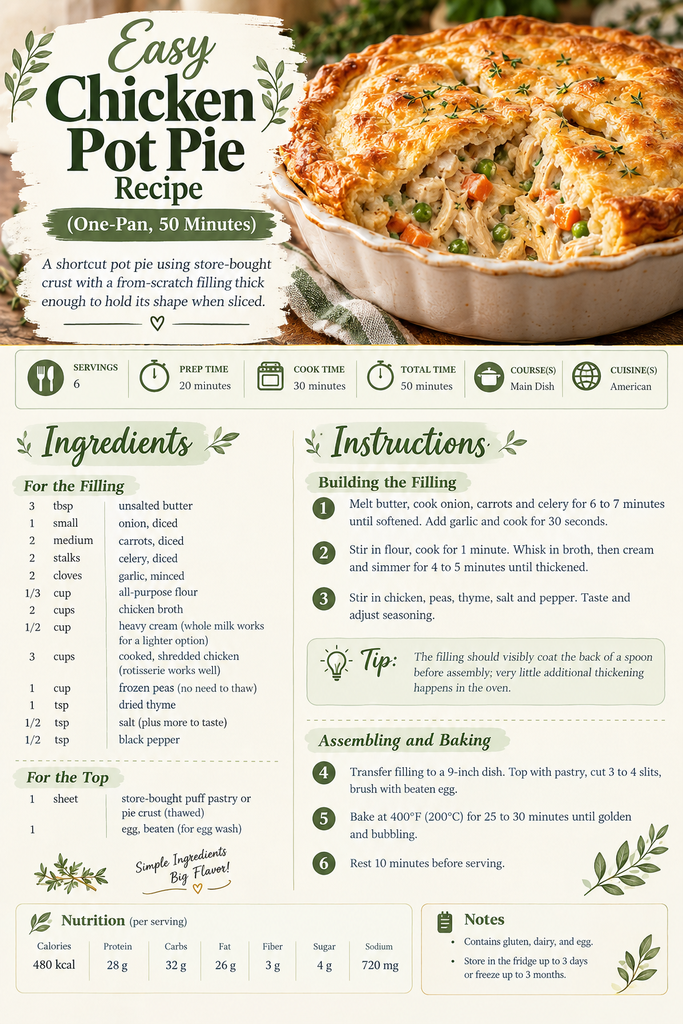 Foolproof Easy Chicken Pot Pie (One Pan, 50 Minutes) 6 Chicken pot pie recipe card