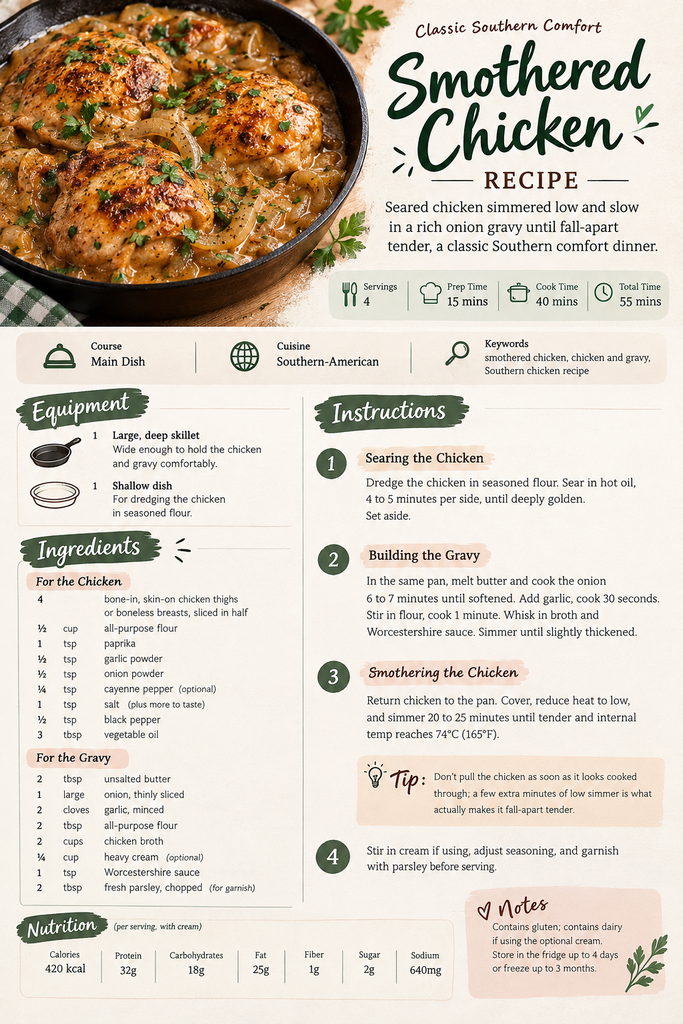 Ultimate Smothered Chicken Recipe (55-Minute Comfort Food) 6 Classic smoothered chicken recipe
