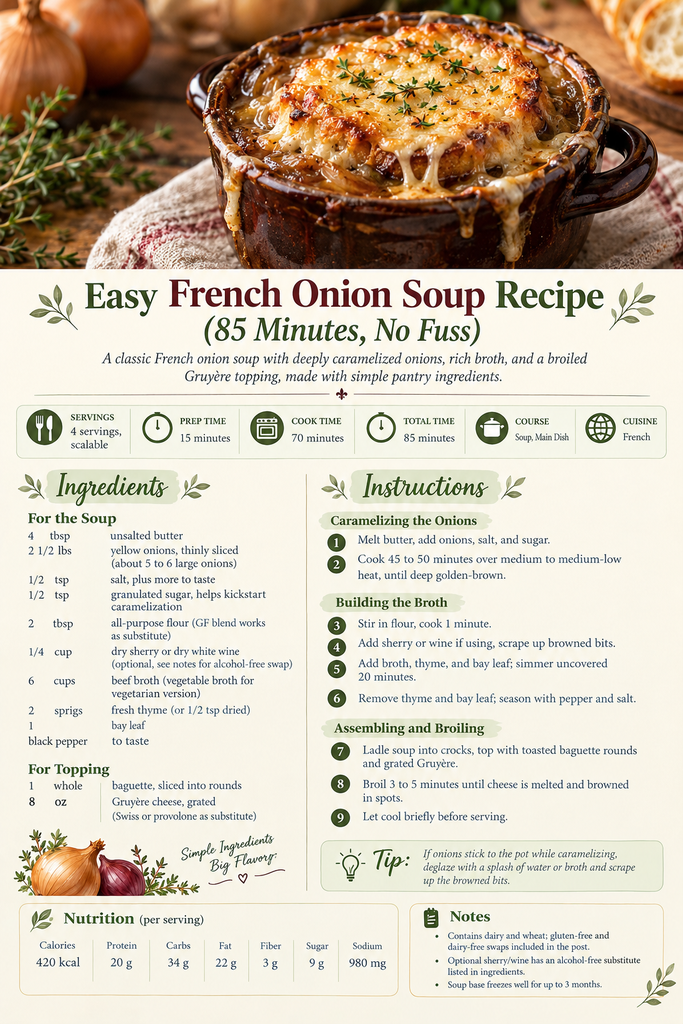 Perfect French Onion Soup Recipe (85 Minutes) 5 French Onion Soup Recipe Card