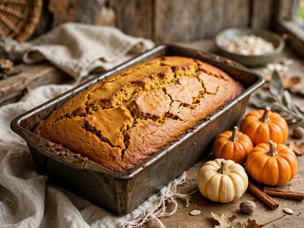 baked pumpkin bread loaf golden top