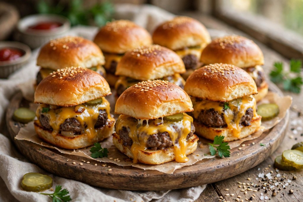 10 Proven Football Game Day Food Ideas (Easy) 4 "beef sliders on a platter with toasted buns on game day food