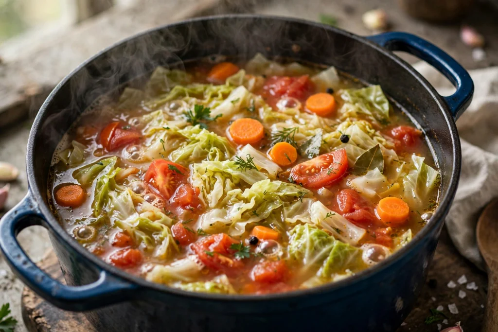 Best Cabbage Soup Diet Recipe (Wholesome, 45 Min) 3 cabbage soup diet recipe simmering in a pot