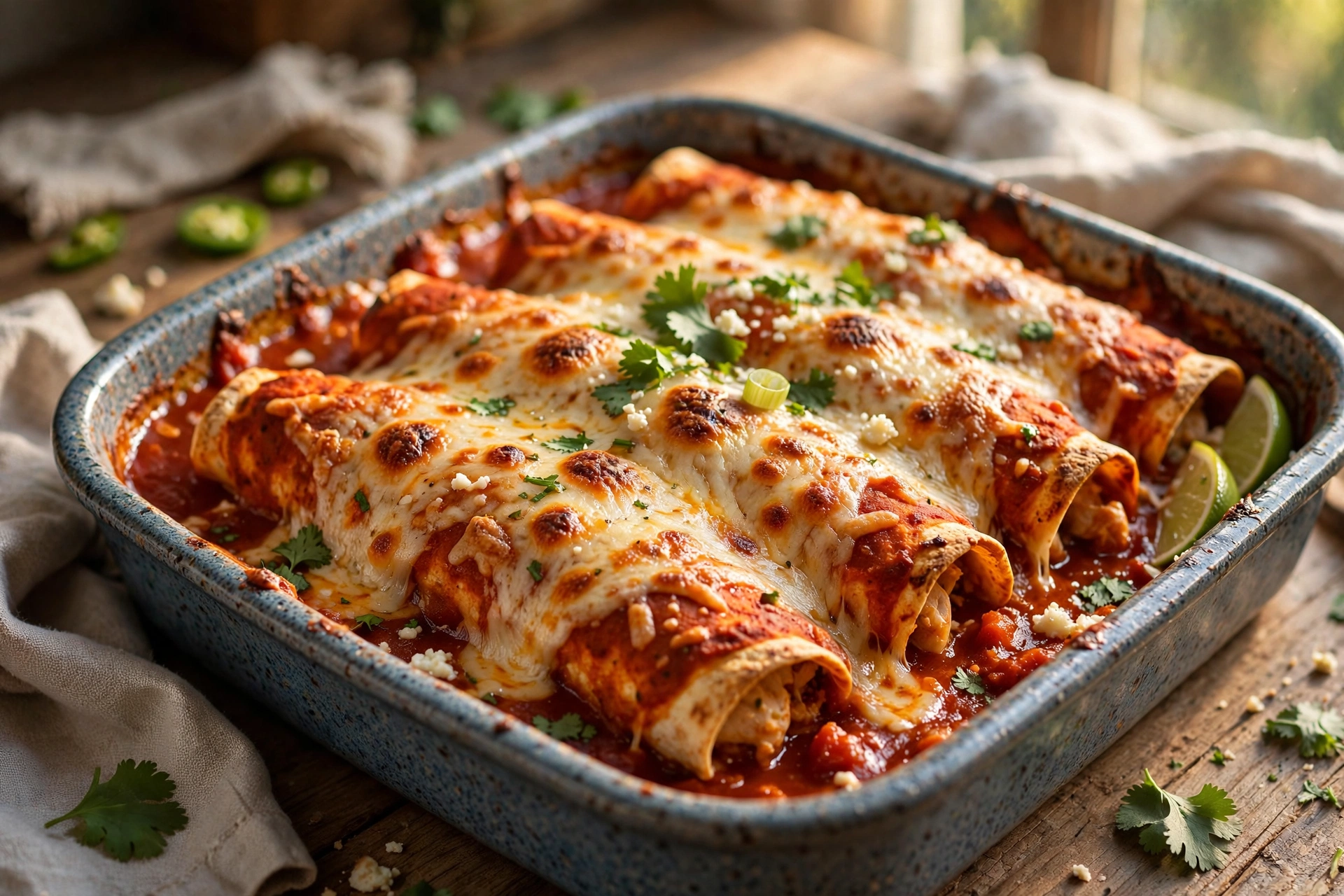Easy Cheesy Chicken Enchiladas Recipe (Amazing, 50 Min) 5 chicken enchiladas recipe baked.jpg
