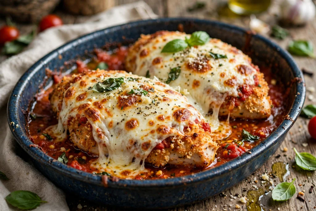 Perfect Chicken Parmesan Recipe (Crispy, 50 Min) 3 chicken parmesan recipe with melted mozzarella