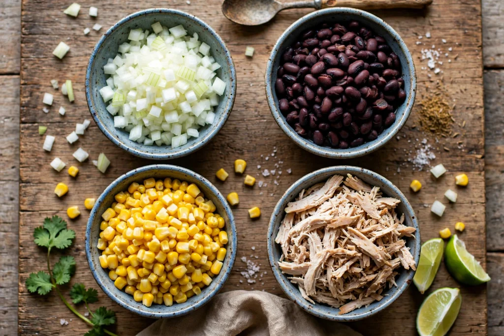 Best Chicken Taco Soup Recipe (Irresistible, 40 Min) 2 mise en place for chicken taco soup recipe