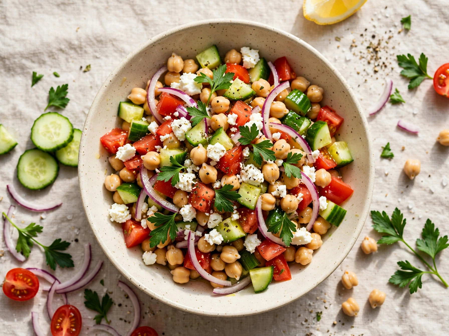 Quick Chickpea Salad Recipe (Incredible, 30 Min) 1 quick chickpea salad recipe in a bowl