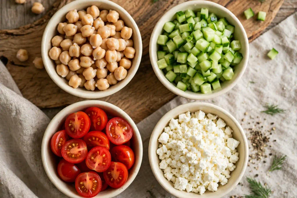Quick Chickpea Salad Recipe (Incredible, 30 Min) 2 mise en place for chickpea salad recipe