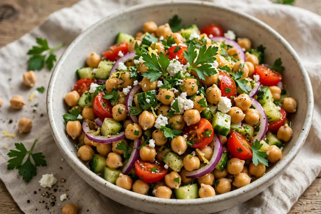 Quick Chickpea Salad Recipe (Incredible, 30 Min) 4 chickpea salad recipe served in a bowl
