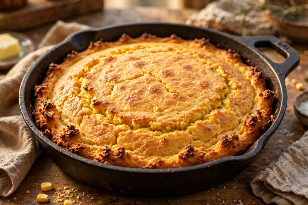 Easy Cornbread Recipe (Foolproof, 35 Min) 3 baked easy cornbread recipe in a cast iron skillet