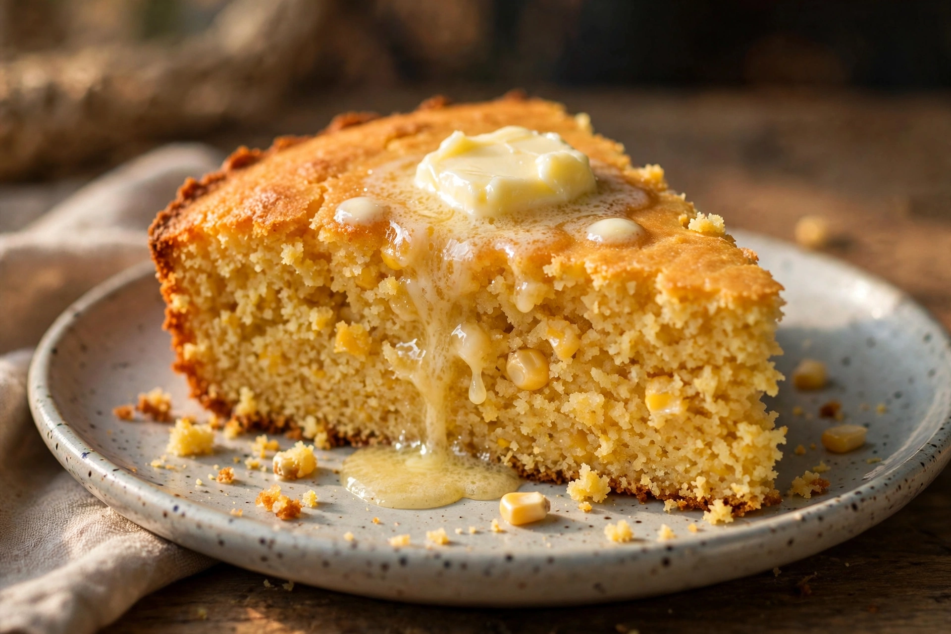 Easy Cornbread Recipe (Foolproof, 35 Min) 4 slice of easy cornbread recipe with butter