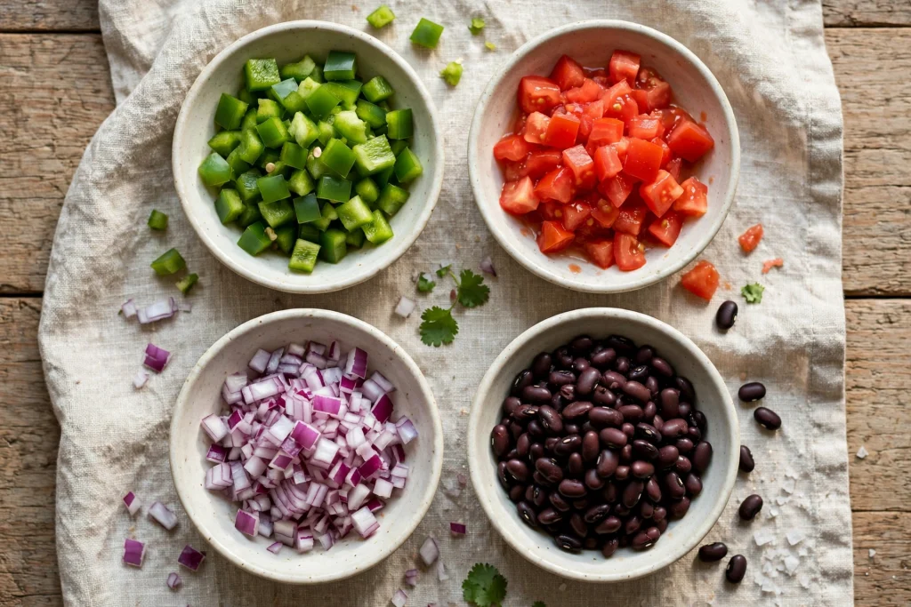 mise en place for cowboy caviar recipe