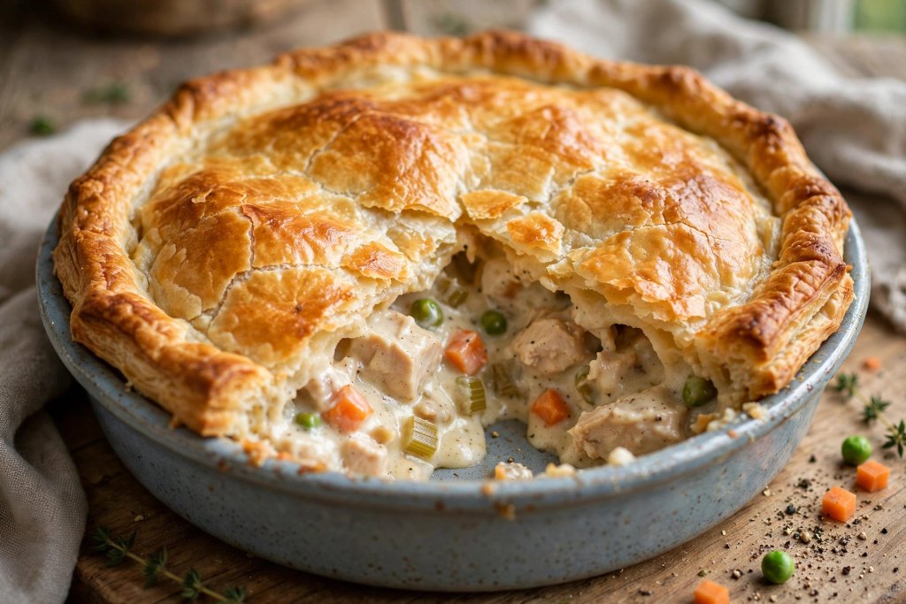 Foolproof Easy Chicken Pot Pie (One Pan, 50 Minutes) 2 pot pie with golden pastry top and creamy filling