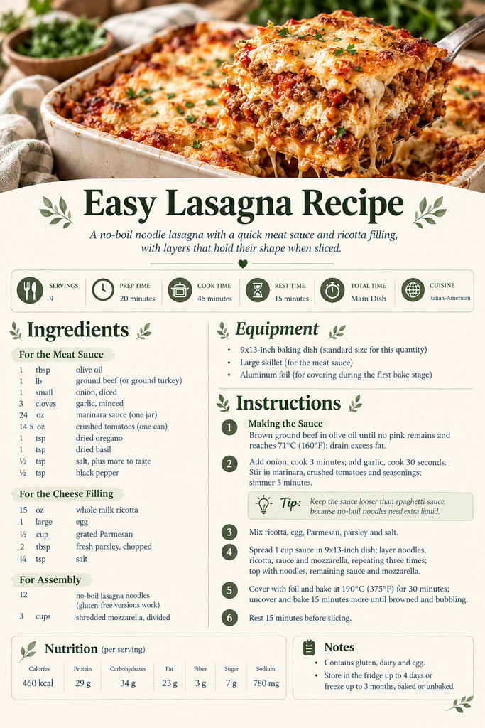 Easy Lasagna Recipe card