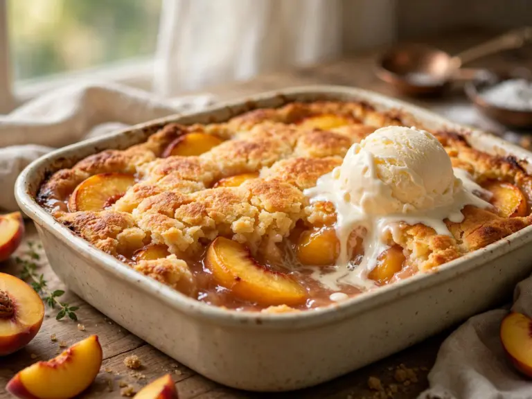 easy peach cobbler recipe with vanilla ice cream