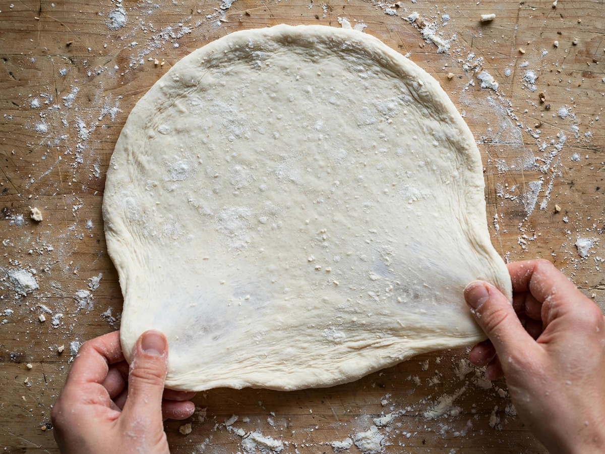 Foolproof Pizza Dough Recipe (Homemade, 105 Min) 4 best homemade pizza dough recipe being stretched