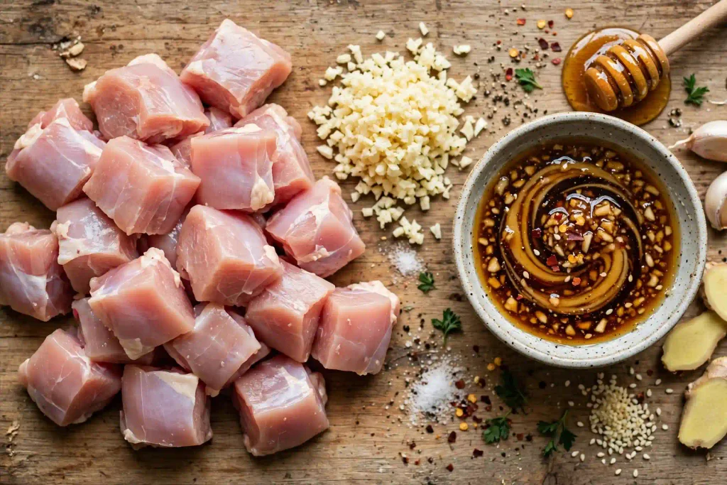Easy Ultimate Honey Garlic Chicken Recipe (30 Min) 1 mise en place for honey garlic chicken recipe