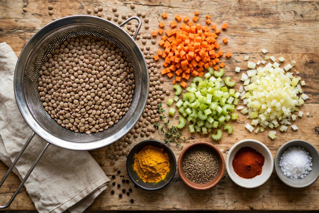 Simple Lentil Soup Recipe (Ultimate Comfort, 50 Min) 2 mise en place for lentil soup recipe