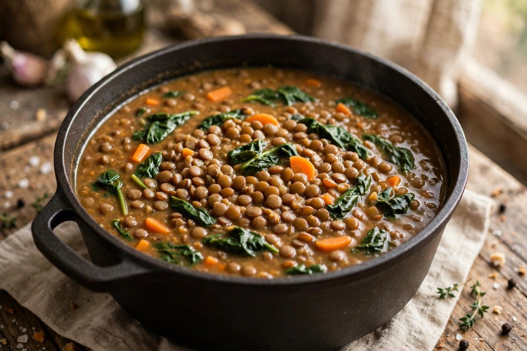 Simple Lentil Soup Recipe (Ultimate Comfort, 50 Min) 3 pot of homemade lentil soup simmering
