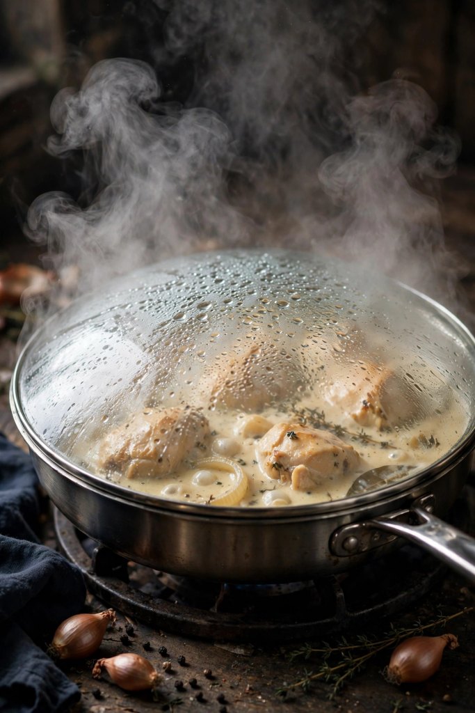 Ultimate Smothered Chicken Recipe (55-Minute Comfort Food) 5 smothered chicken simmering