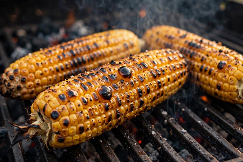 Best Secret Street Corn Recipe: Trick (20 Min) 4 corn charring on a grill with blistered spot
