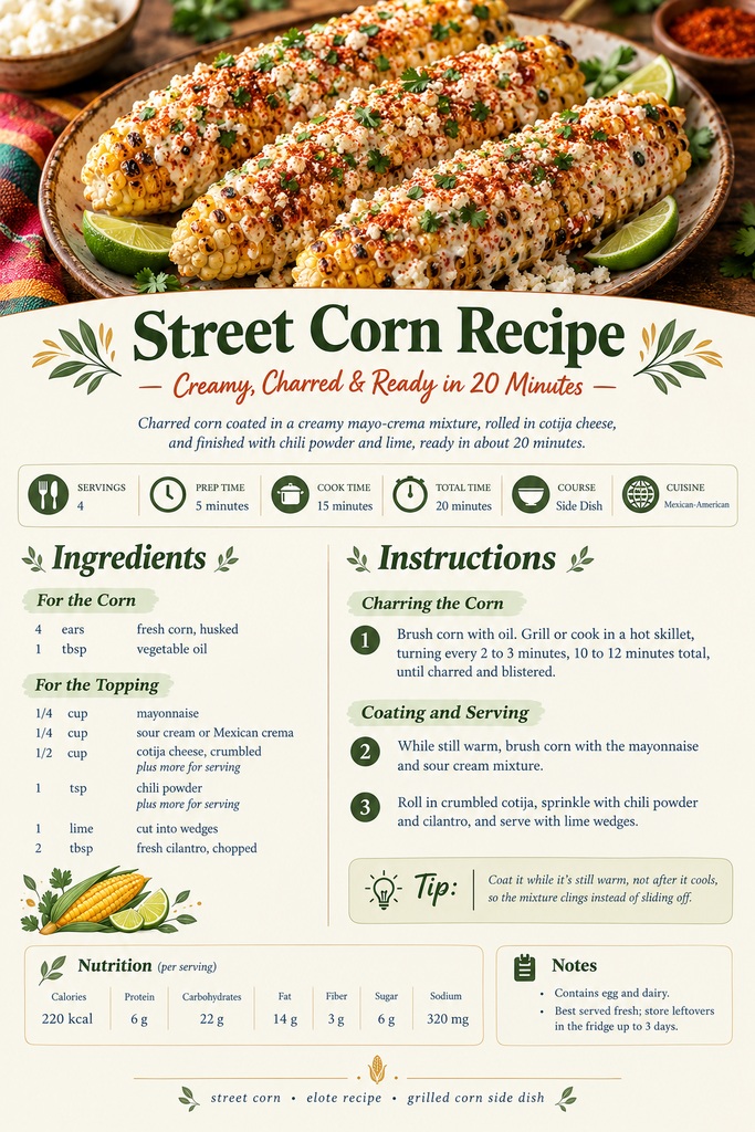 Best Secret Street Corn Recipe: Trick (20 Min) 6 street corn recioe card
