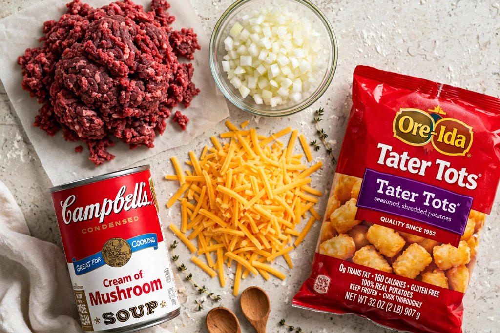 Best Tater Tot Casserole Recipe (Ultimate Comfort, 65 Min) 2 mise en place for tater tot casserole recipe