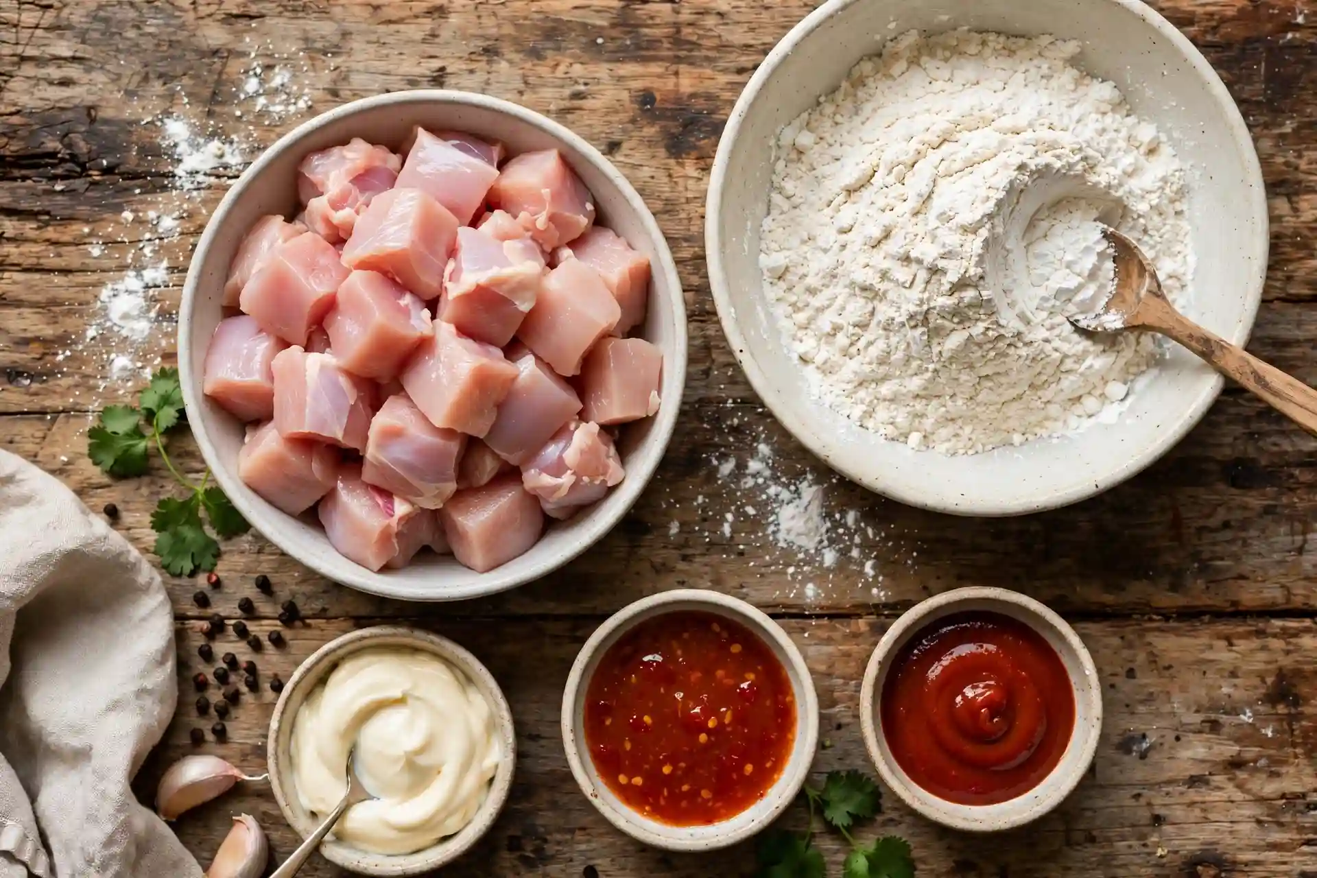 Easy Ultimate Bang Bang Chicken Recipe With a Sauce You'll Want on Everything (35 Min) 2 mise en place for bang bang chicken recipe