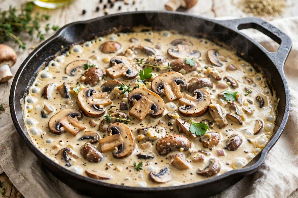 5-Star Chicken Marsala Recipe: Amazing Flavor for a Special Dinner 3 chicken marsala sauce with mushrooms simmering in a skillet