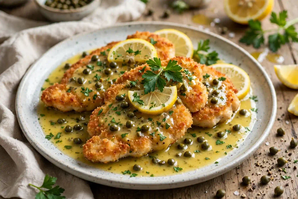 Classic Foolproof Chicken Piccata Recipe With a Bright Lemon Butter Sauce (40 Min) 4 chicken piccata recipe plated with lemon caper sauce