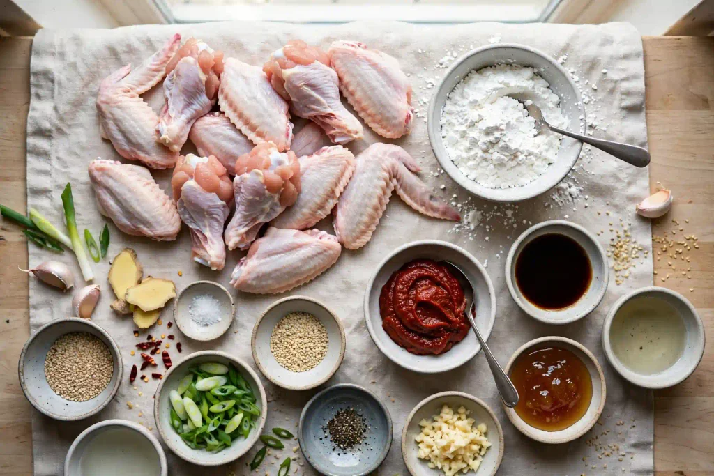 Best Foolproof Korean Fried Chicken Recipe With a Crunch That Lasts (60 Min) 2 mise en place for Korean fried chicken recipe