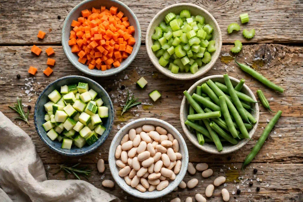 Classic Ultimate Minestrone Soup Recipe (50 Min) 1 mise en place for minestrone soup